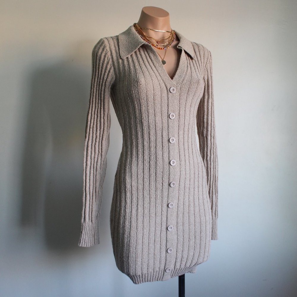 🆕️It Girl Collection//Oat Long Sleeve Button down Mini Dress - Picture 9 of 9